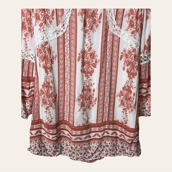 0891. ALTAR’D STATE LONG SLEEVE DRESS MINI LENGTH SIZE‎ SMALL ORANGE/WHITE - Picture 9 of 9